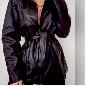 *HP* Vintage 80s MARC NEW YORK  black leather tie waist jacket